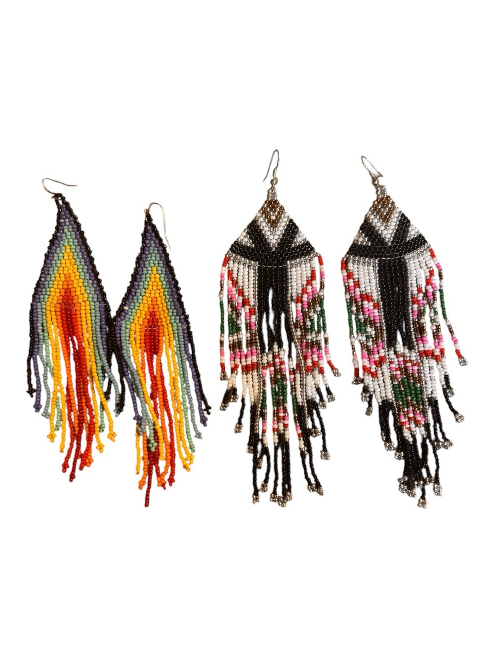 Beaded Fringe Drop Earrings - Multicolor